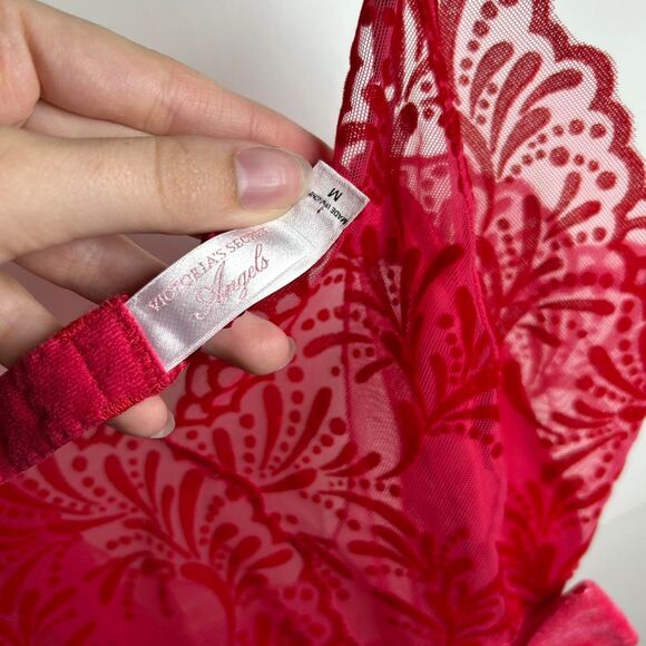 Y2K Victoria's Secret Red Velvet Bow Micro Mesh Slip Nightwear - Picture 5 of 6